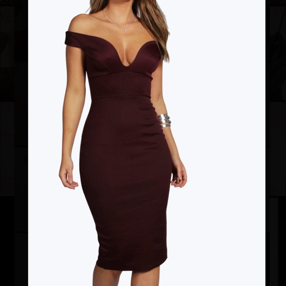 Boohoo sweetheart off shoulder bodycon dress